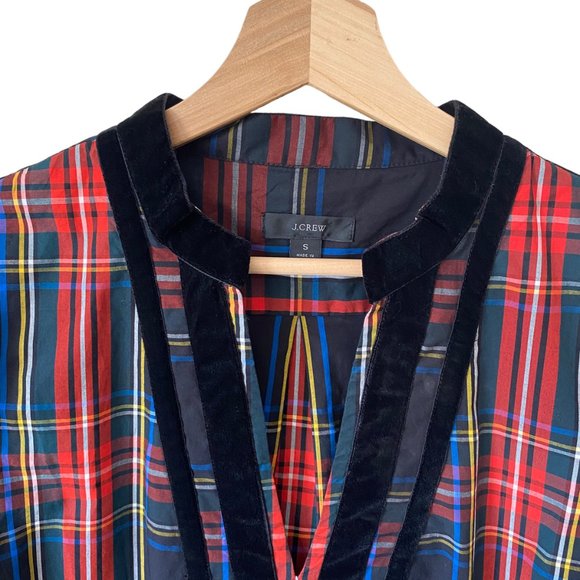 J.Crew Velvet Trimmed V Neck Tunic Size Sm Black Stewart Tartenl Crisp Popover - Picture 12 of 16
